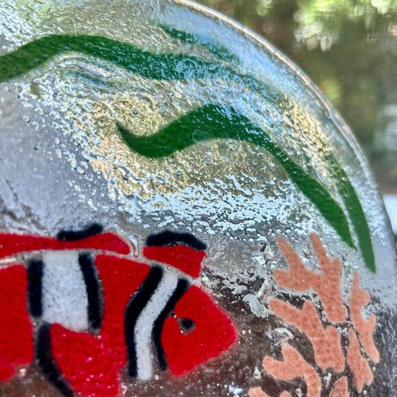 Vintage Retired Peggy Karr Fused Glass Tropical Fish Black Red Coral Reef  Plate - Picture 5 of 8